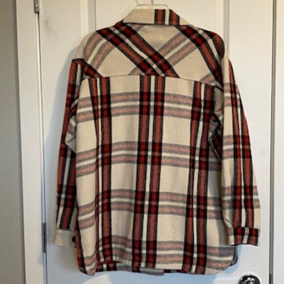 LUCKY BRAND Red Ivory Plaid Oversized Shirt Jacket Shacket Small - Picture 9 of 12
